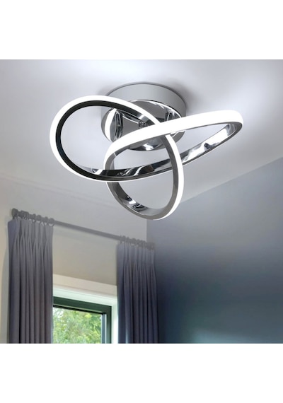 Modern Plafonyer Salon Mutfak Oturma Odası Avize Boomerang Led Avize Krom Beyaz Işık Ledli Avize Krom