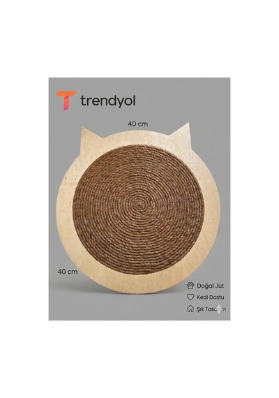 Kedi Tırmalama Tahtası Yuvarlak Kedi Kulak Tasarımlı 40 Cm Bej