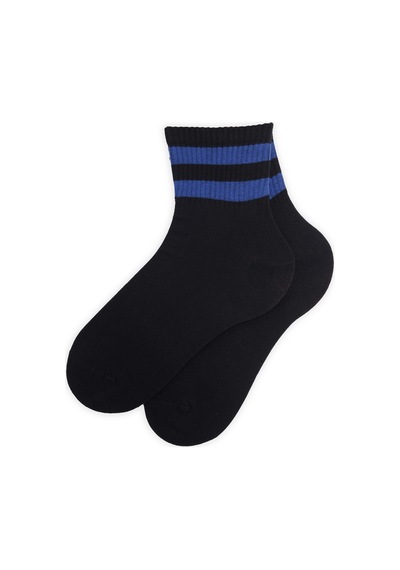 Tudors Unisex Çizgili Kolej Tenis Çorabı-31438 Siyah