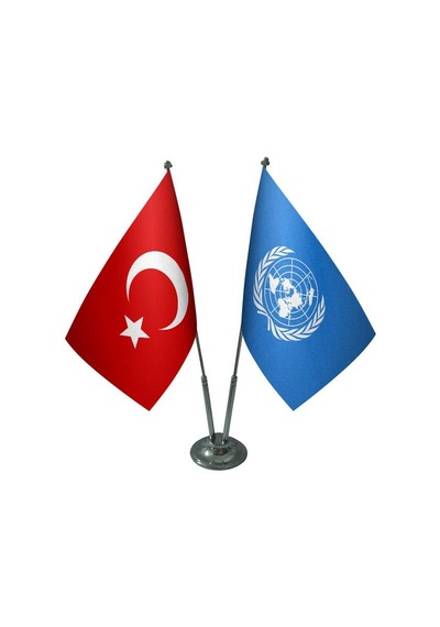 Masa Üstü Birleşmiş Milletler Bayrağı Türk Bayrağı İkili Krom Dir