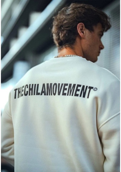 Modi Kışlık Bisiklet Yaka Oversize Baskılı Sweatshirt - Beyaz Açık Kahverengi - Beyaz