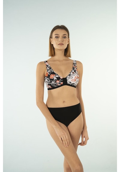 Estiva Desenli Luplu Toparlayıcı Bikini Takımı - Siyah Beyaz Çok Renkli