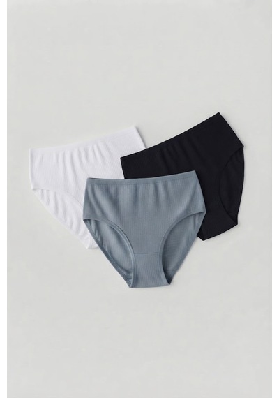Nacar Store Kadın 3'lü Siyah-beyaz-gri Pamuklu Bikini Külot Seti