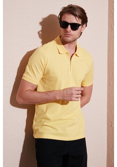 Buratti Pamuklu Regular Fit Yarım Fermuarlı Erkek Polo Yaka T Shirt 5901029 Sari