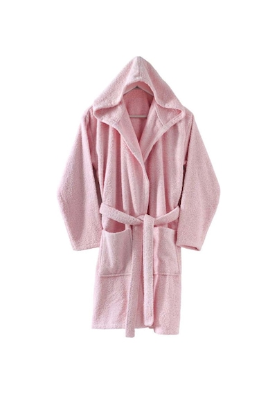Menderes Home Cotton Collection Bukle Medium Kapşonlu Bornoz Düz Pembe