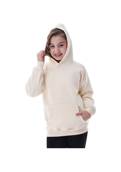 Unisex Çocuk Kapüşonlu Sweatshirt 5-14 Yaş Oversize Günlük Spor Sarı Sarı
