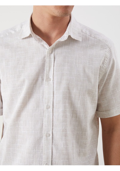 Lcw Vision Bej Slim Fit Kısa Kollu Desenli Erkek Gömlek