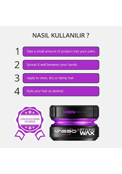 Vasso Saç Şekillendirici Wax / Kısa Ve İnce Telli Saçlar / Süper Tutuş / Aqua Hook Up 150 Ml