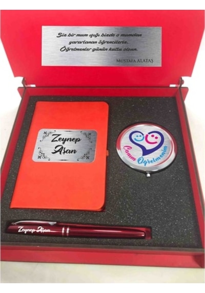 Öğretmenler Günü Hediyesi Ahşap Kutu Kalem Defter Ayna