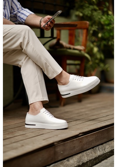 Shoetyle - Hakiki Deri Beyaz Renk Günlük Erkek Sneaker - 610-1005-1626