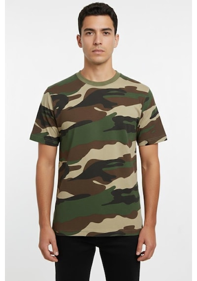 Sword Bisiklet Yaka Kısa Kollu Kamuflaj Erkek T-shirt Single Usa
