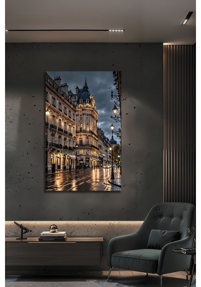 Modern Paris Esintili Tarihi Bina Şehir Işıkları Dekoratif Cam Tablo Şehir Temalı Dekoratif Duvar Tablosu, Salon Ve Ofis Dekoru,