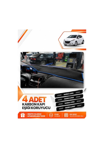 Peugeot 208 Eski Uyumlu Ön Göğüs Torpido Koruma Kılıfı Halısı Koruyucu Örtüsü - Siyah Mavi