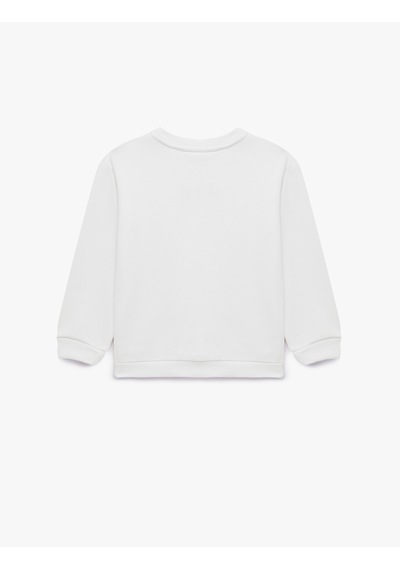 Koton Fiyonk Nakışlı Uzun Kollu Bisiklet Yaka Şardonlu Sweatshirt Ekru 7wmg10155ak
