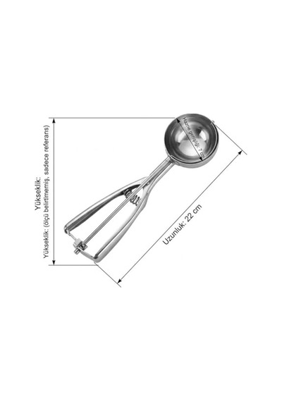 Paslanmaz Çelik Dondurma Kaşığı, 22 Cm Uzunluk, 7 Cm Hazne Genişliği, Yaylı Mekanizma Diğer