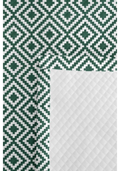 Yeşil Geometrik Genç Odası Tek Kişilik Pike Takımı - Modern Beyaz 160x220 Cm Kapitone Yatak Örtüsü Kavrulmuş Eşik Sarmalı