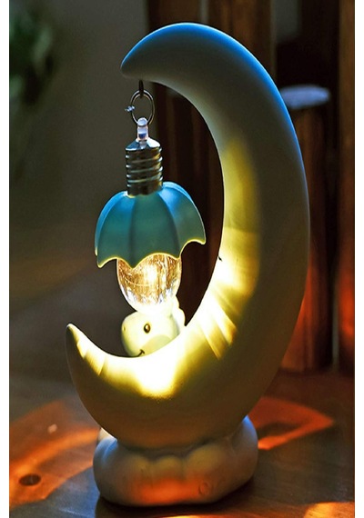 Dekoratif Bebek Çocuk Odası Ay Şekilli Led Gece Lambası Masaüstü Led Işık Masa & Gece Lambası 14 Cm Mavi