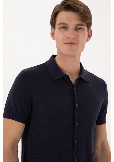 U.S. Polo Assn. Erkek Regular Fit Lacivert Düğmeli Triko Tişört 50306455-VR033