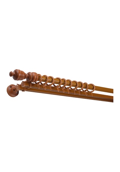 Meşe Efil Demonte Başlıklı Ahşap Rustik Perde Askısı - Çift Raylı - 300 Cm