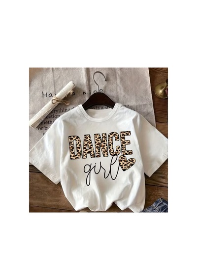 Herkesemoda Dance Girl Baskı Detaylı Basic T-shirt Beyaz