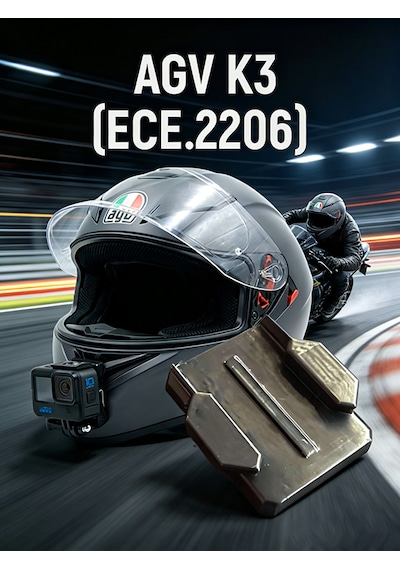 Agv K3 Ece 22.06 Çene Kamera Aparatı Tüm Aksiyon Kameralara Uyumlu, Dayanıklı Montaj Siyah
