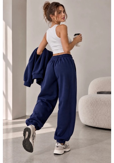 Bb Butik Basic Selanik Kumaş Jogger Pantolon Lastikli Paça Rahat Kesim My3535 Lacivert