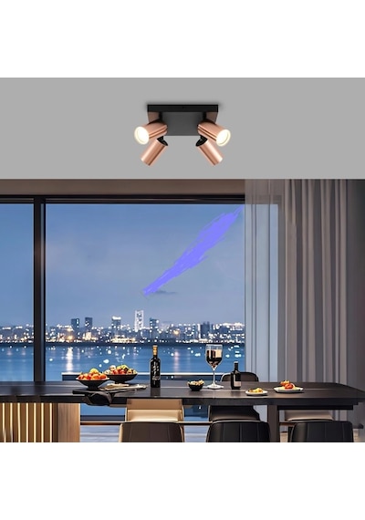 Rıolıght Modern1 Bakır1 Hareketli1 Başlık Siyah Gövde 4xgu10 Led Kare Spot Avize Ampül Dahildir