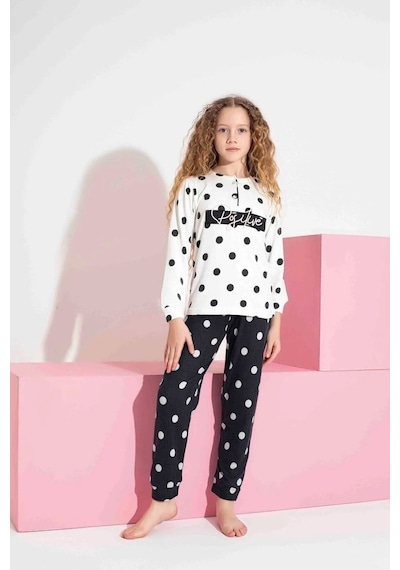 Miniğimin Cicileri Termal Kumaş Puantiye Desenli Kız Çocuk Pijama Takımı - Siyahbeyaz Siyah - Beyaz Miniğimin Cicileri Termal Kumaş Puantiye Desenli Kız Çocuk Pijama Takımı - Siyahbeyaz Siyah - Beyaz