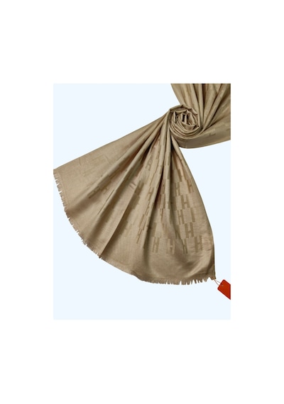 Mim Eşarp Işıl İpek - H Desen Kaşmir İpek Şal 75x190 Cm Gold