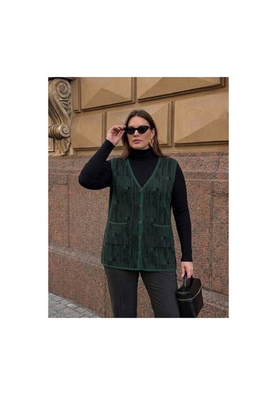 Onno Style Women Desenli Çelik Örgü Klasik Triko Yelek Yeşil