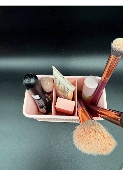 Pembe Makyaj Fırçası Ve Kozmetik Düzenleyici Organizer, Şık Ve Pratik Kullanım Pudra Pembe