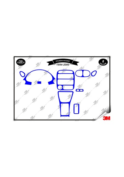 Hyundai Accent 1994-2000 Torpido Konsol Trim Göğüs Maun Kaplama Set 8 Parça Mavi