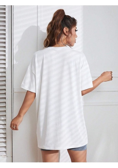 Flood Of Style Kadın Beyaz Summer Racing Car Baskılı Oversize T-shirt
