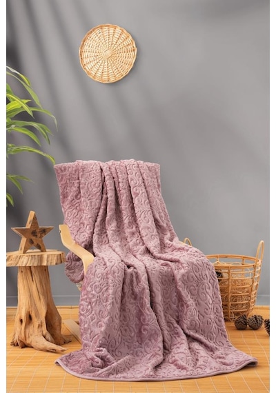 Cotton Box Emboss Çift Kişilik Battaniye Gül Kurusu Gülkurusu