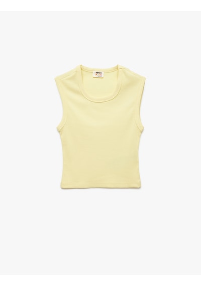 Koton Pamuklu Kolsuz Bisiklet Yaka Fitilli Slim Fit Crop Atlet Sarı 5skg30138ak Sarı