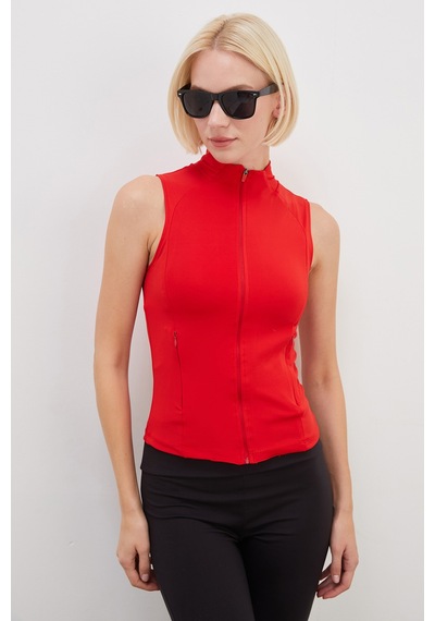 Fullamoda Dik Yaka Dalgıç Kumaş Slim Fit Yelek Kırmızı
