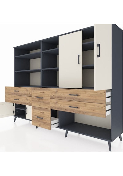 Hyperion Dolap 10 Raflı 6 Çekmeceli 4 Kapaklı 220x44x163 Antrasit Antrasit-aytaşı/çam Hyperion Dolap 10 Raflı 6 Çekmeceli 4 Kapaklı 220x44x163 Antrasit Antrasit-aytaşı/çam