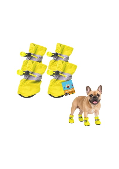 Patibon Su Geçirmez Köpek Botu 4 Lü Set - Yansıtıcı Şeritli & Kaymaz Taban M 4 Beden Sarı