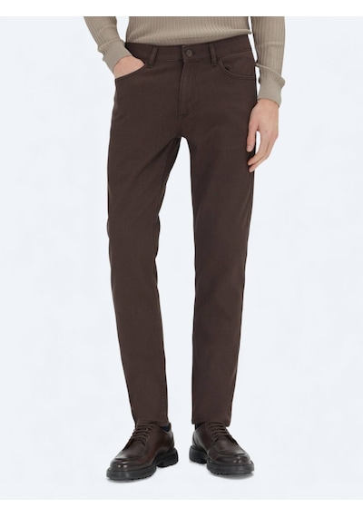 Kip Kahverengi Dokuma Regular Fit Casual Pamuk Karışımlı Pantolon Kahverengi