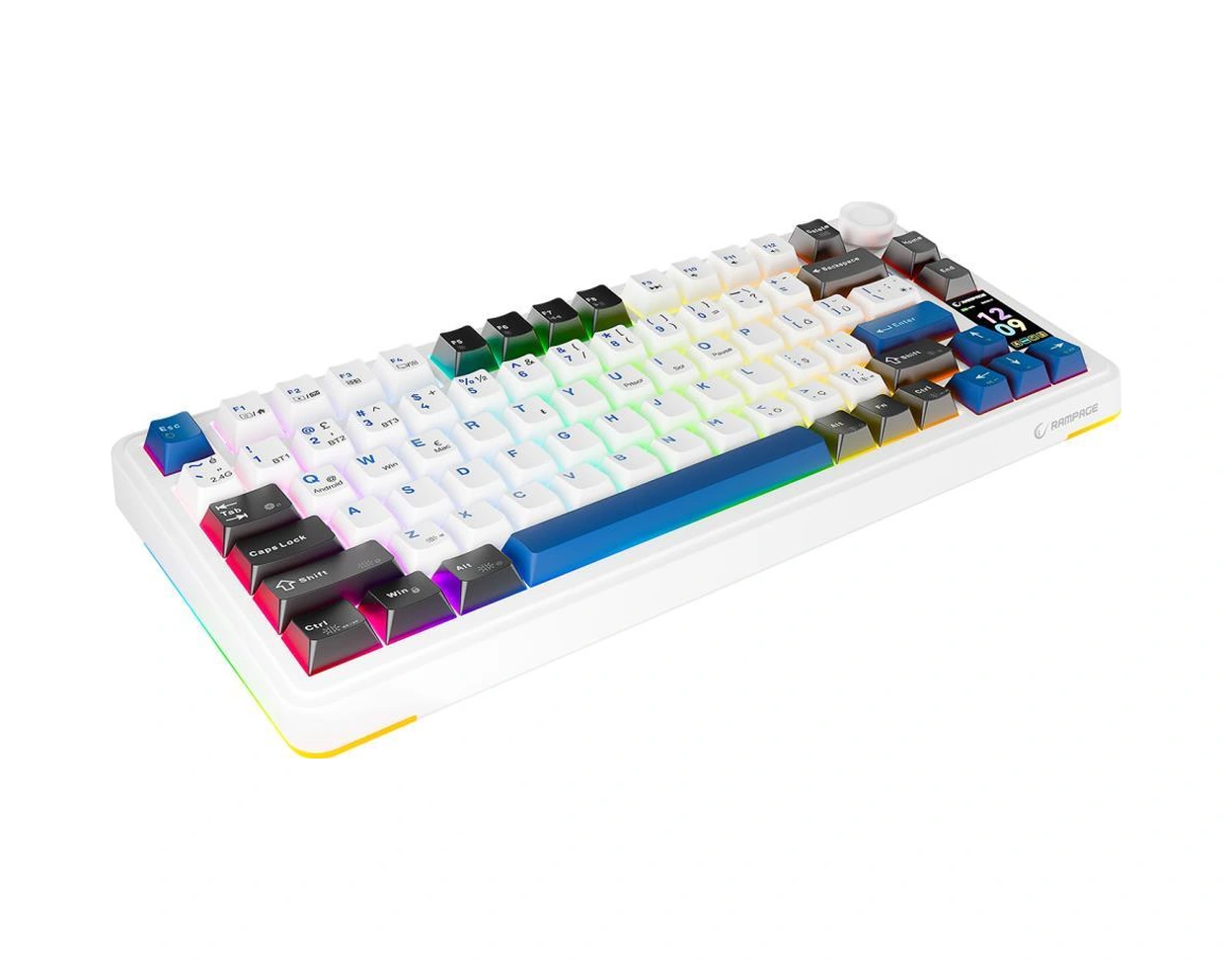 Rampage Quell Pro Dijital Ekranlı Beyaz Hot Swap 2.4g + Bt Wireless Rgb Gasket Oil Switch Türkçe Q Pbt Keycaps Mekanik Klavye
