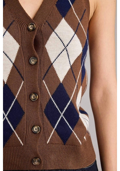 Defacto Slim Fit Dar Kesim Halter Yaka Baklava Desenli Yelek G7503ax25wnbn214 Kahve-bn214