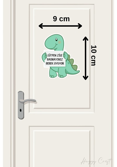Lütfen Zile Basmayınız Bebek Uyuyor Yavru Dinazor Tasarım Sticker Kapı Zili Etiketi Mint Yeşili