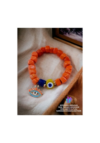 Cam Bodrum Boncuk Charm Nazar Boncuk Bileklik Nazar Boncuklu Bileklik Turuncu 60374350