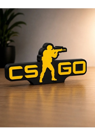 Veriqo 3d Csgo Yazılı 3d Dekoratif Obje Gamer Hediyelik Masaüstü Duvar Süsü Siyah - Sarı