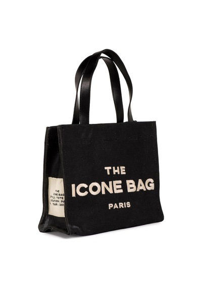 Siyah The Icone Bag Paris İşlemeli Tote Kadın Kol Çantası Ve Omuz Çantası Orta Boy Siyah