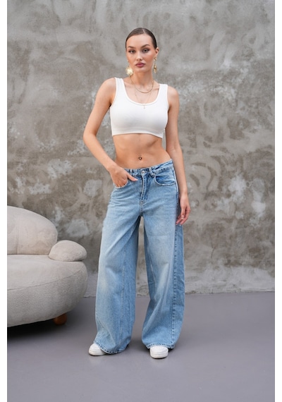 Cool Tarz Miami Mavi Straight Wide Kadın Jean Mavi Mavi
