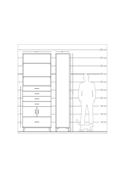 Arges Dolap 4 Raflı 5 Çekmeceli 2 Kapaklı 88x30x243 Aytaşı-çam Aytaşı