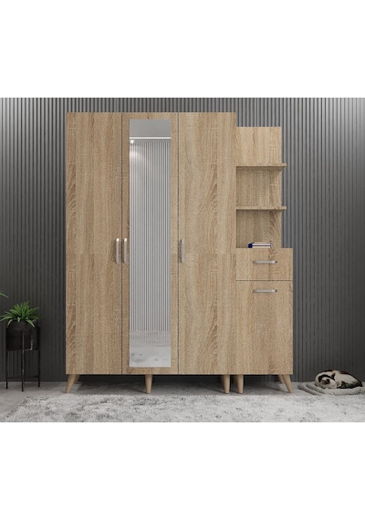 Açelya Portmanto Vestiyer Ayakkabılık Meşe M3 140cm Montaj Dahil