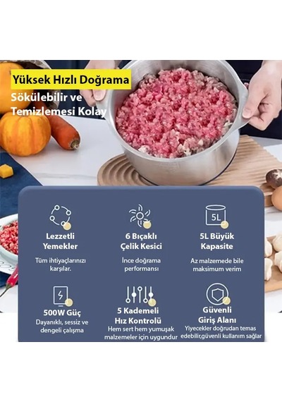 Ezere Powerchop Pro Elektrikli Paslanmaz Çelik Kollu 5 Litre Et Kıyma Makinesi Sebze Meyve Doğrayıcı Rondo Blendır- 5775 Renkli Ezere Powerchop Pro Elektrikli Paslanmaz Çelik Kollu 5 Litre Et Kıyma Makinesi Sebze Meyve Doğrayıcı Rondo Blendır- 5775 Renkli