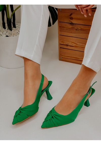 Ervanın Butiği Yeşil Saten Bow Fiyonk Detay Kadın Stiletto-3674